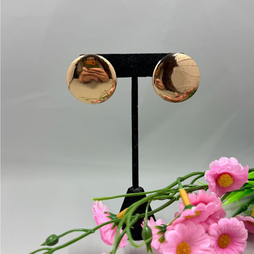 Vintage Rose Gold Plated Oversized Button Disc Stud Earrings
